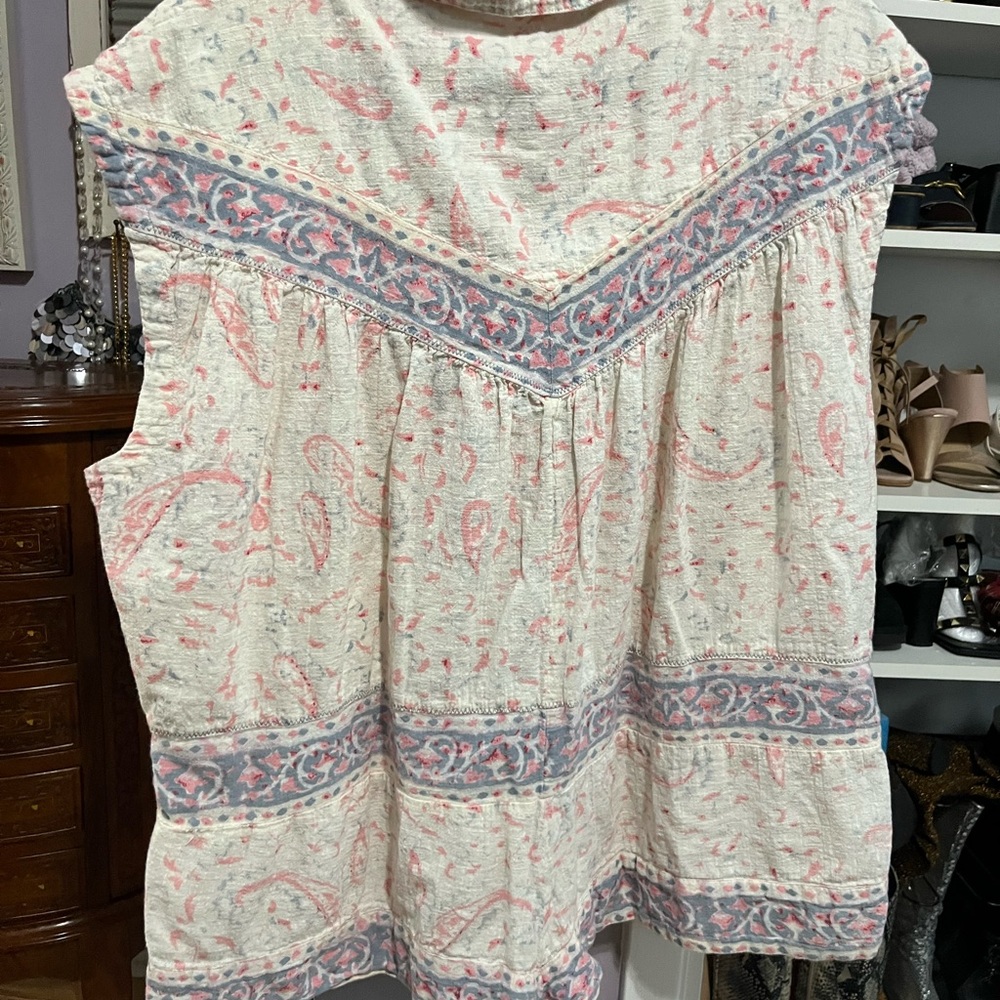 Free People Women's Sleeveless Paisley Romper- Pink and Blue - Picture 3 of 4